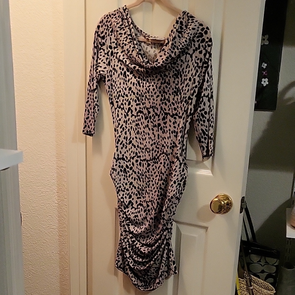 Jennifer Lopez Leopard Print Dress - Black and Cream